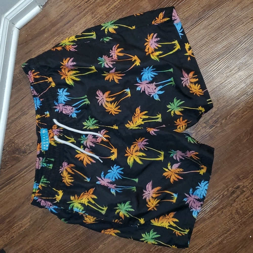 New Coastal Swell Rainbow Palm Trees Men's Swimming Trunk Shorts Size Large